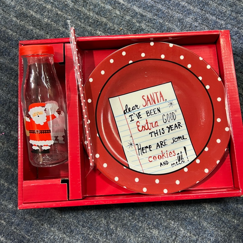 Holiday Home “Dear Santa…” Cookies For Santa Plate & Milk Bottle